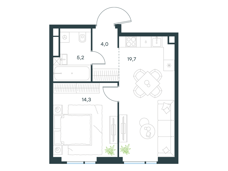1-комнатная 43 м2 в ЖК Level Войковская корпус null этаж 5