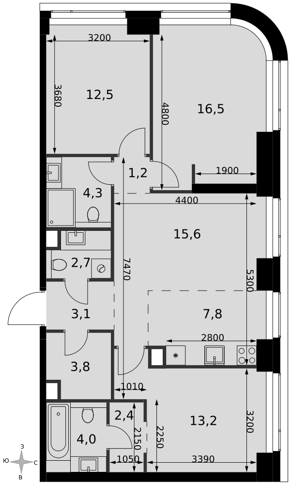 4-комнатная 87 м2 в ЖК Амбер Сити корпус null этаж 3