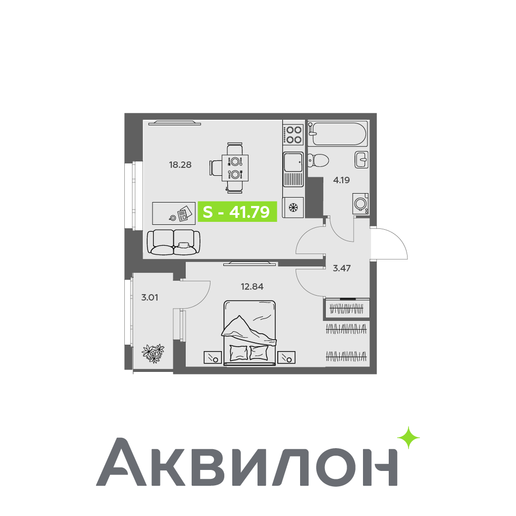 Студия 41 м2 в ЖК Аквилон АКВАРТАЛ корпус null этаж 15