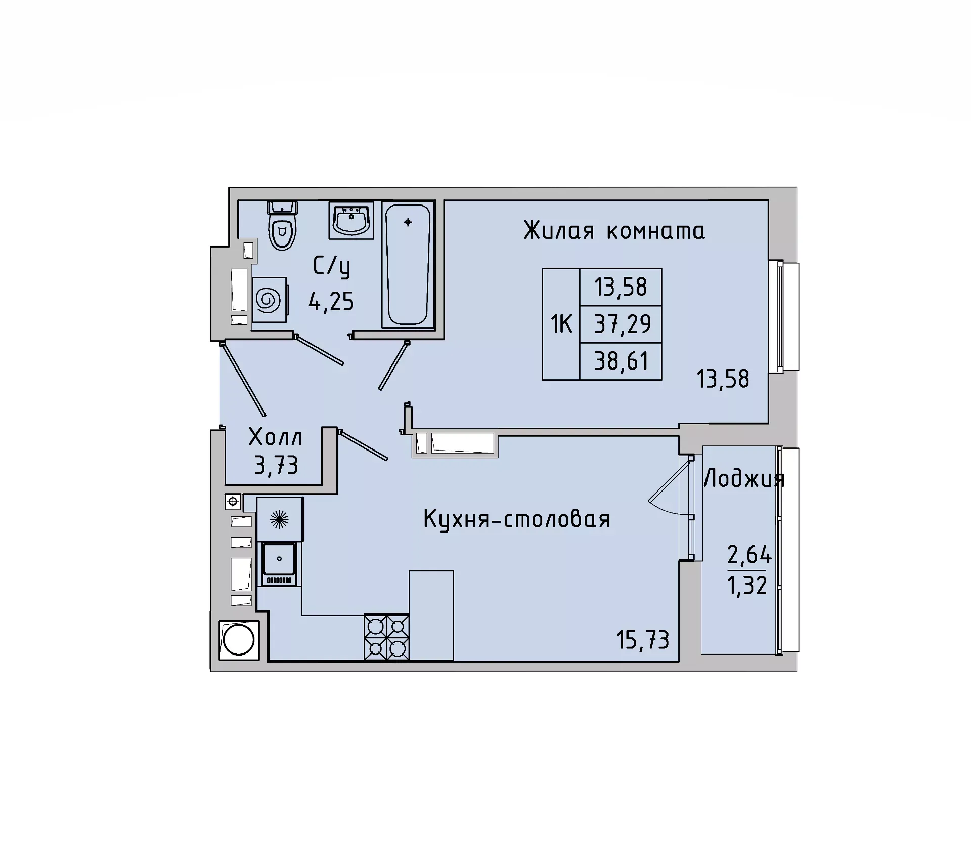 1-комнатная 37 м2 в ЖК Пальмира 2.0 корпус null этаж 10