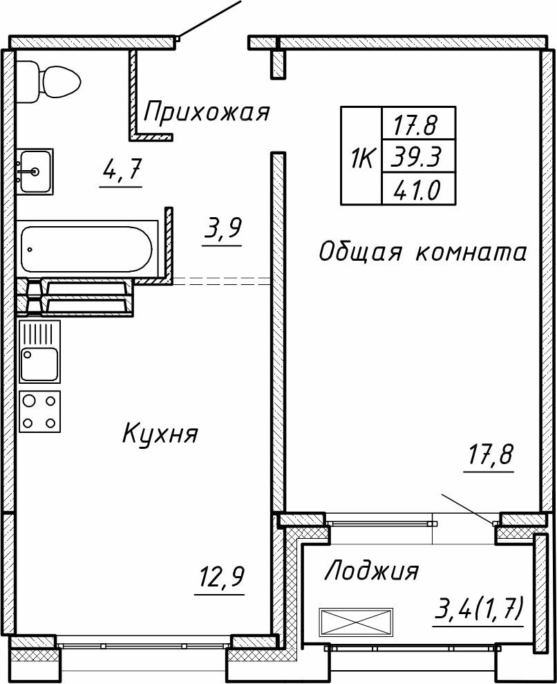 1-комнатная 41 м2 в ЖК Гренландия корпус null этаж 15