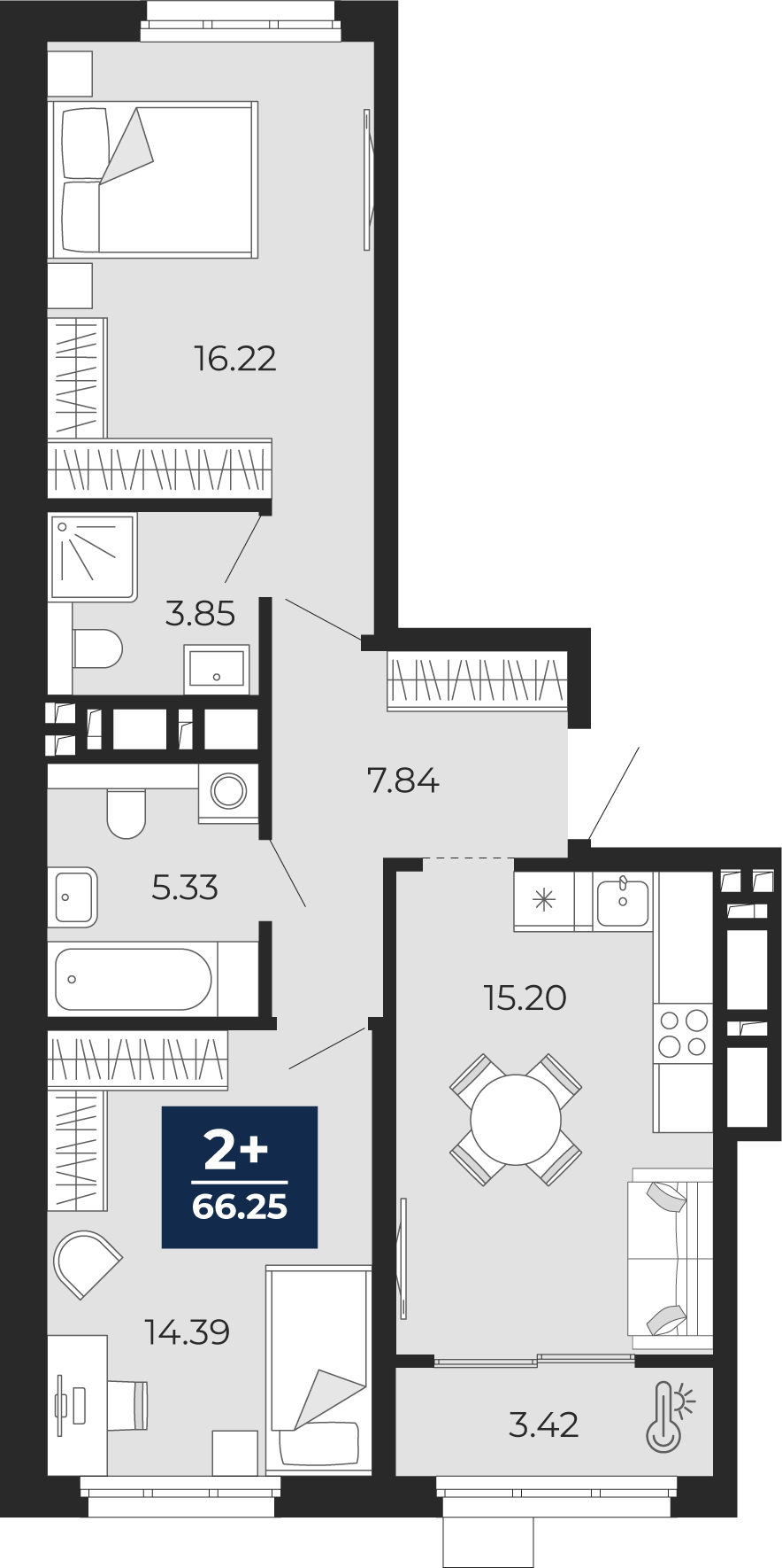 2-комнатная 66 м2 в ЖК Беринг корпус null этаж 2