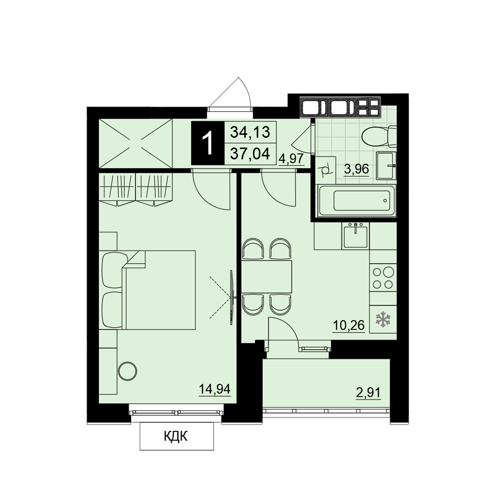 1-комнатная 35 м2 в ЖК Макрорайон Амград корпус null этаж 7