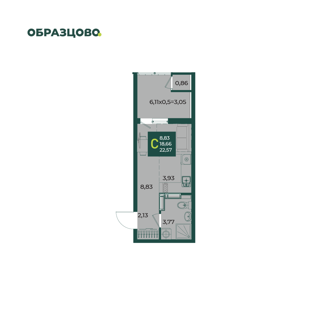 Студия 22 м2 в ЖК Образцово корпус null этаж 17