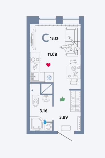 Студия 18 м2 в ЖК undefined корпус null этаж 14
