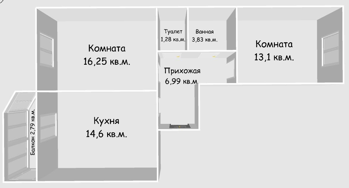2-комнатная 58.8 м2 в ЖК undefined корпус null этаж 4