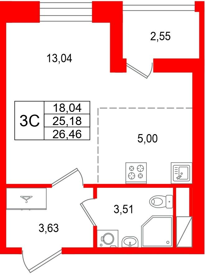 Студия 25 м2 в ЖК Астра Континенталь корпус null этаж 9