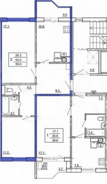 2-комнатная 59 м2 в ЖК undefined корпус null этаж 4