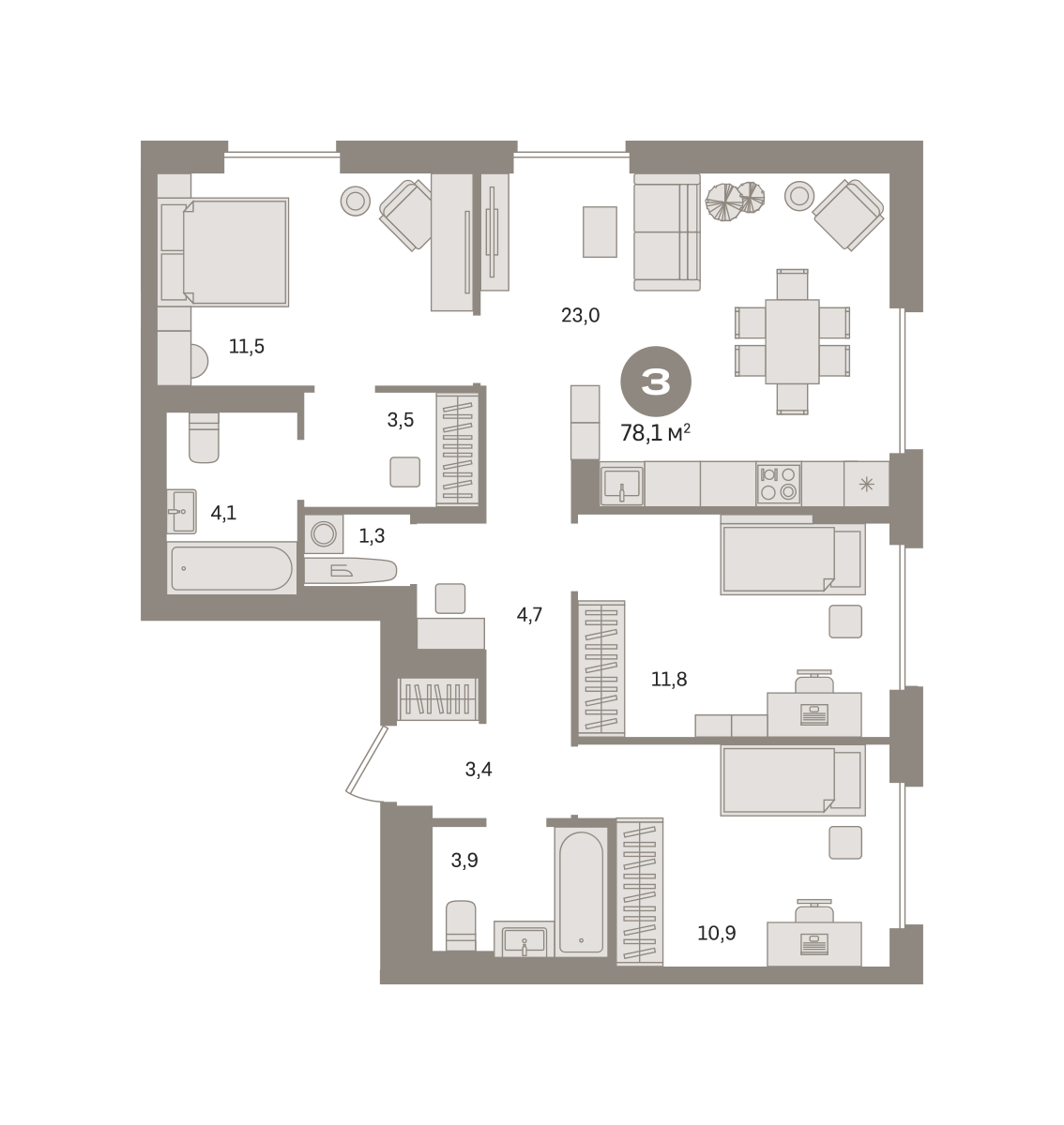 3-комнатная 78 м2 в ЖК Квартал Герцена корпус null этаж 30