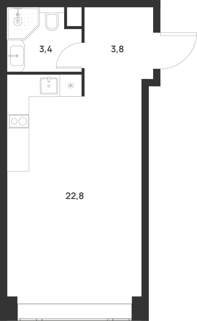1-комнатная 30 м2 в ЖК Voice Towers корпус null этаж 35