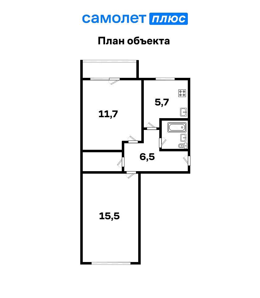 2-комнатная 44.7 м2 в ЖК undefined корпус null этаж 2