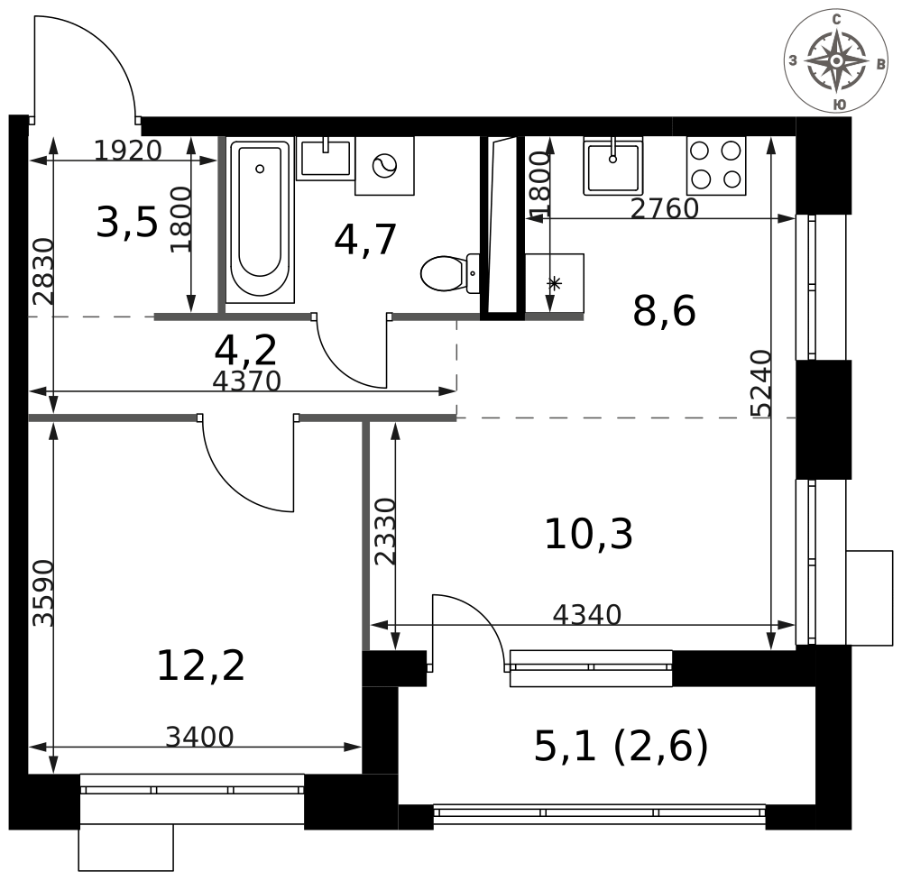 2-комнатная 46 м2 в ЖК 1-й Саларьевский корпус null этаж 18