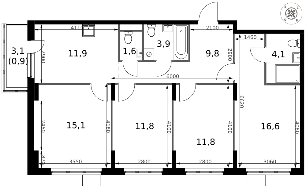 4-комнатная 87 м2 в ЖК 1-й Донской корпус null этаж 20
