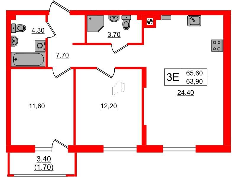 2-комнатная 65 м2 в ЖК River Park-2 корпус null этаж 1