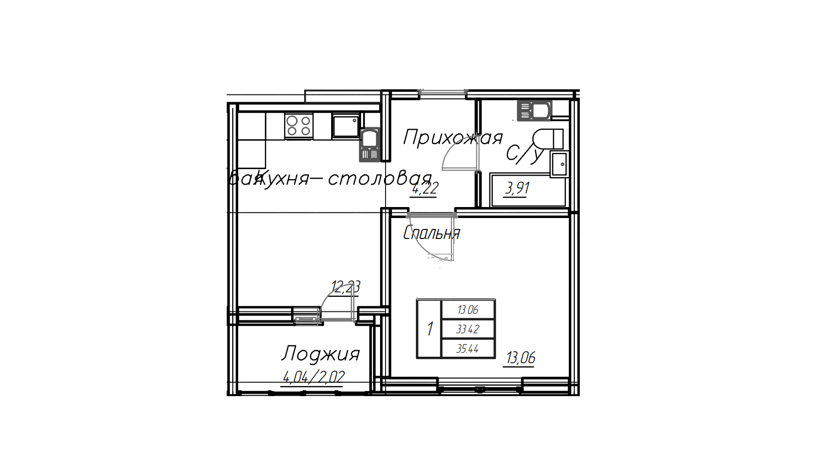 1-комнатная 35.4 м2 в ЖК undefined корпус null этаж 3