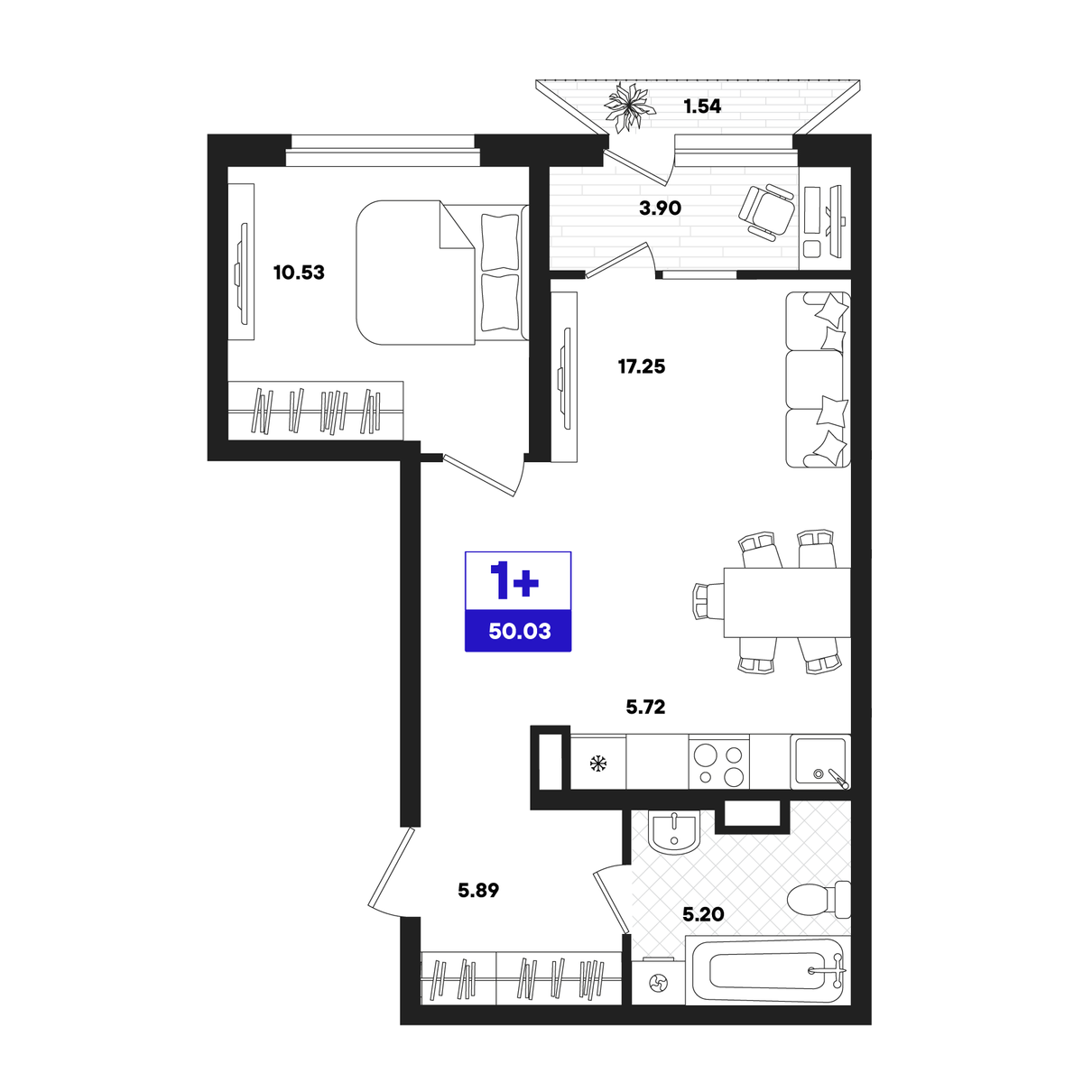 2-комнатная 50 м2 в ЖК Отличие корпус null этаж 6