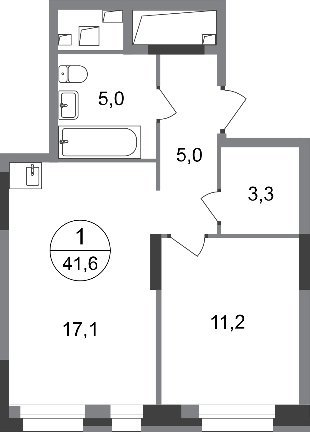 1-комнатная 41 м2 в ЖК Первый Московский корпус null этаж 13