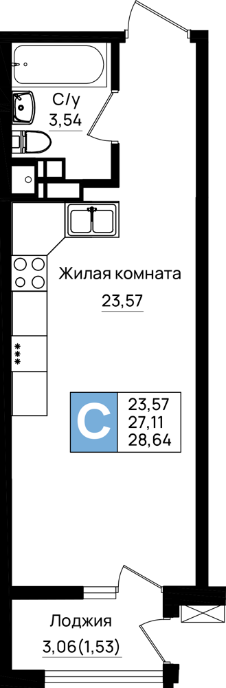 Студия 28 м2 в ЖК Резиденция морей корпус null этаж 7