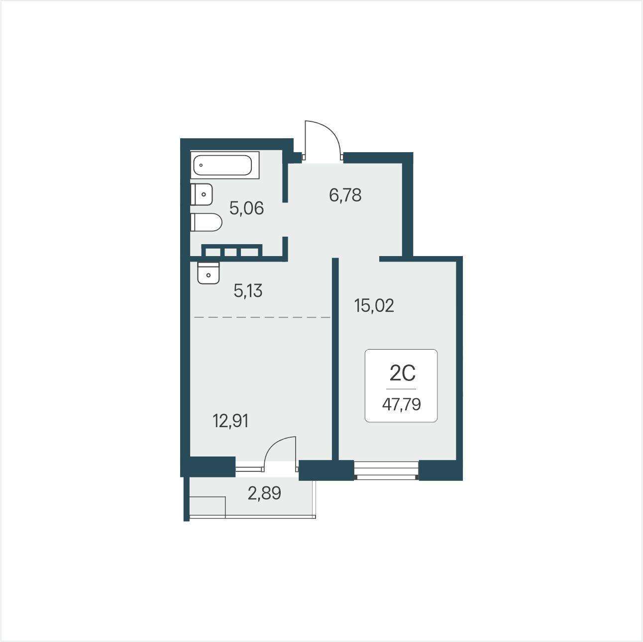2-комнатная 47 м2 в ЖК Расцветай в Солнечном корпус null этаж 14