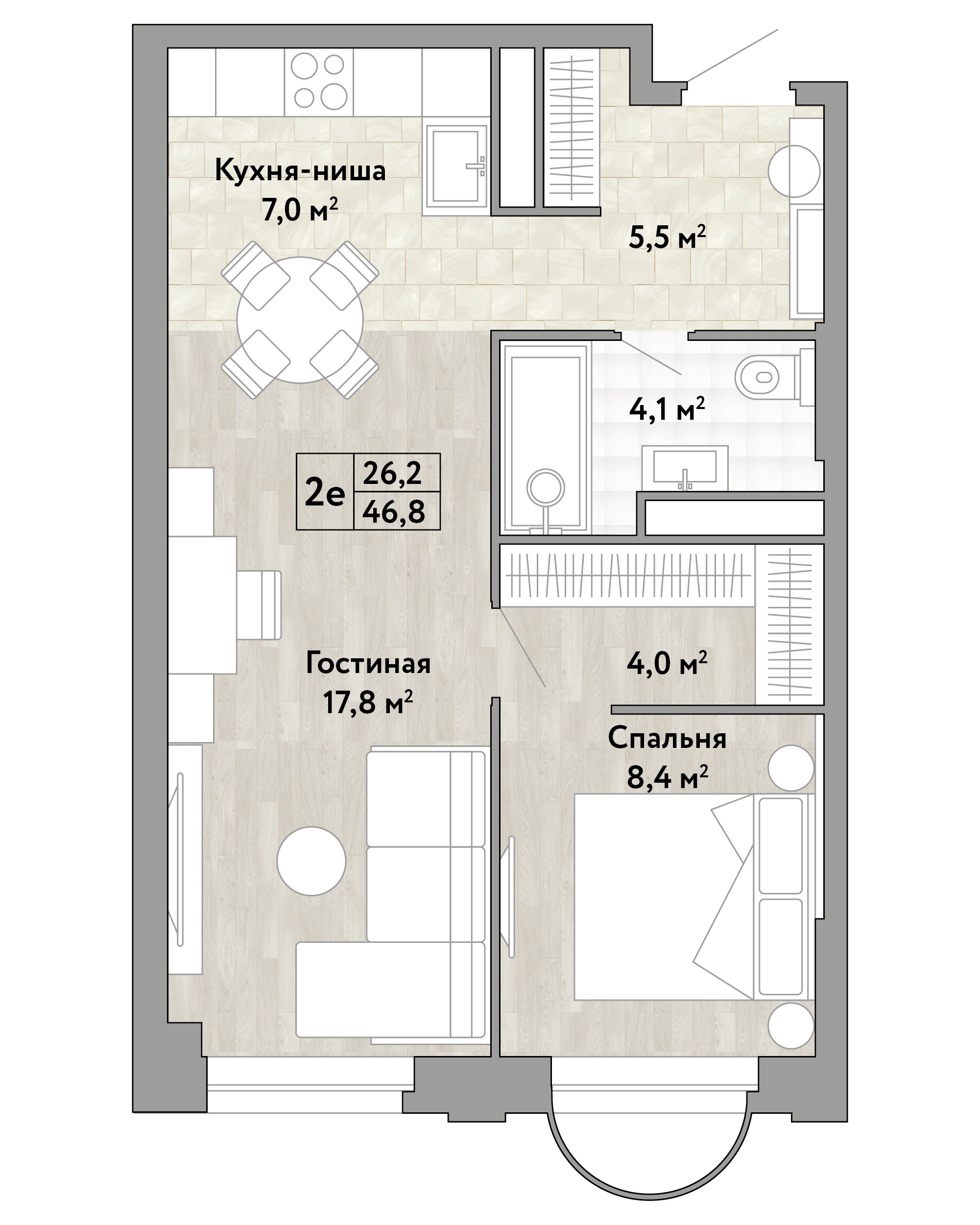 Студия 46 м2 в ЖК Новые Смыслы корпус null этаж 14