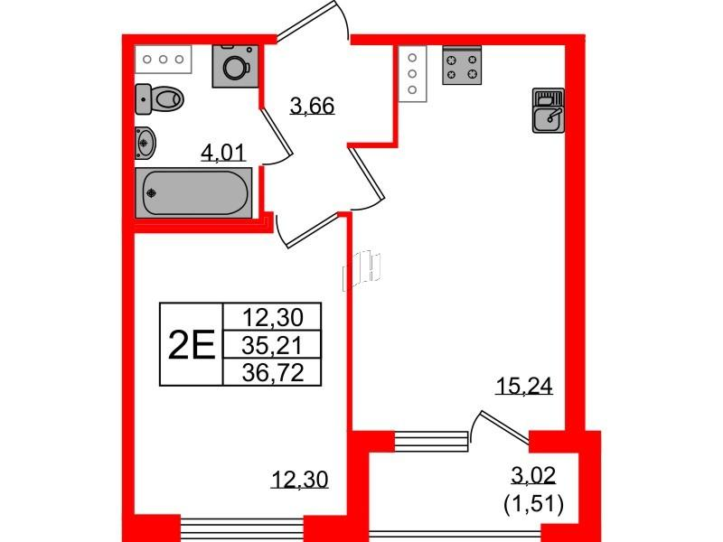 1-комнатная 36 м2 в ЖК Квартал Заречье корпус null этаж 6