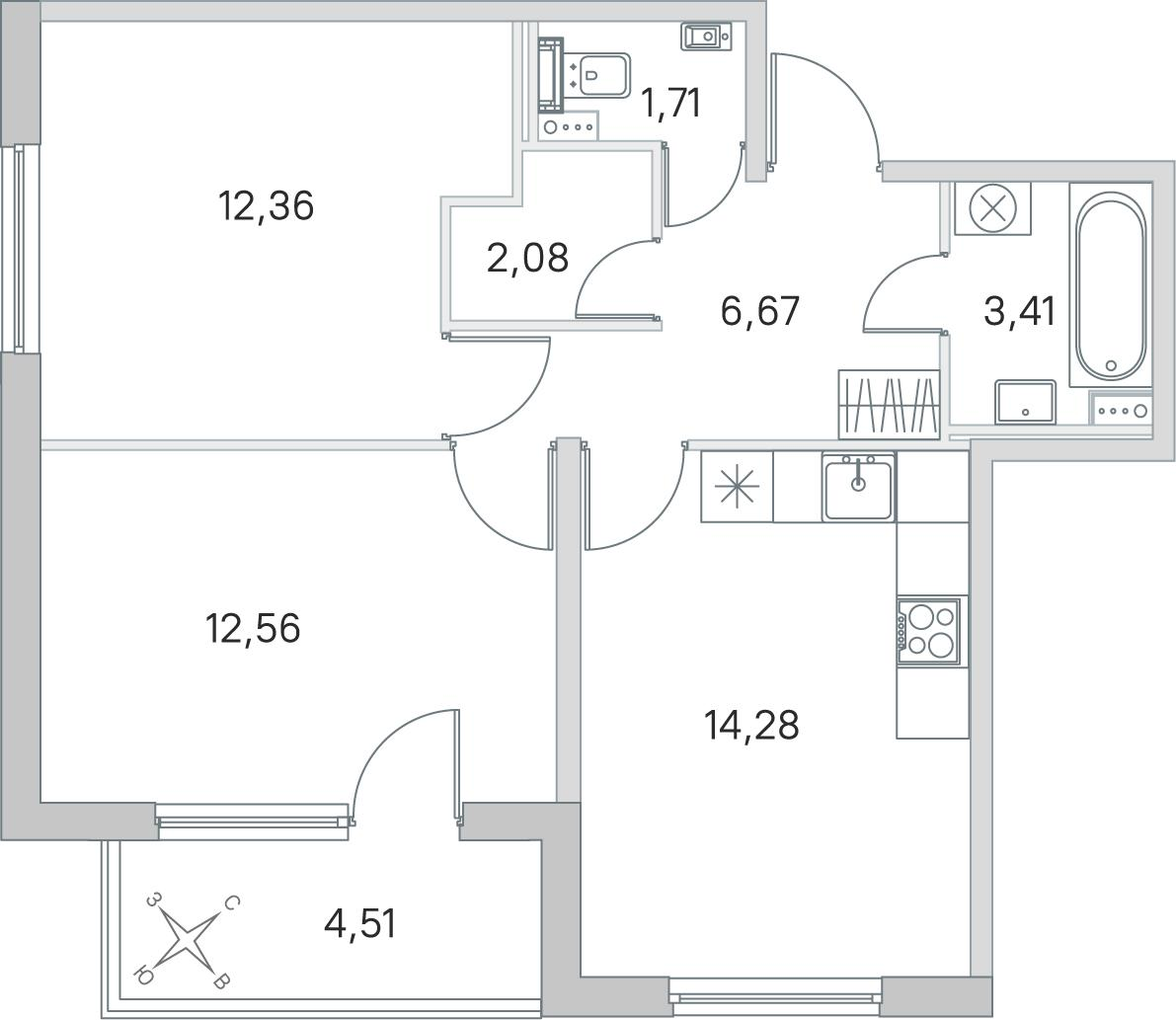 2-комнатная 55 м2 в ЖК Любоград корпус null этаж 1