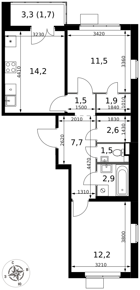 2-комнатная 57 м2 в ЖК 1-й Химкинский корпус null этаж 10