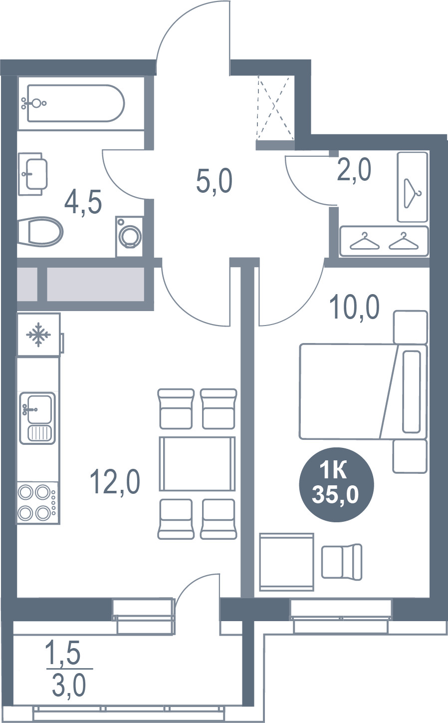 1-комнатная 35 м2 в ЖК Русич Котельники Парк корпус null этаж 11