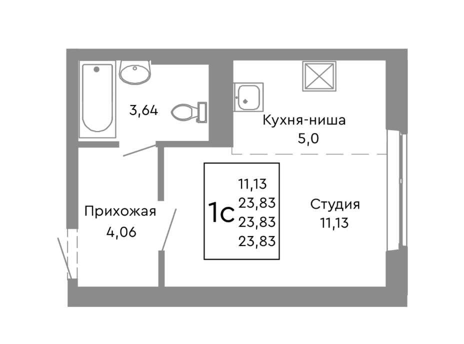 Студия 24 м2 в ЖК undefined корпус null этаж 3