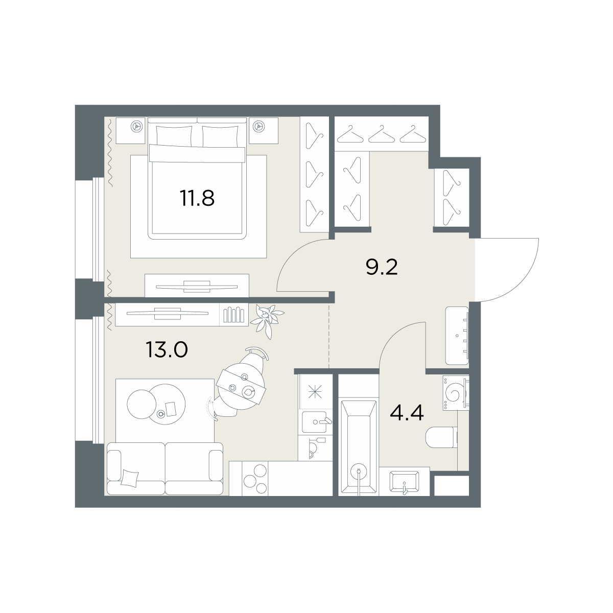 1-комнатная 38 м2 в ЖК Станиславский корпус null этаж 3