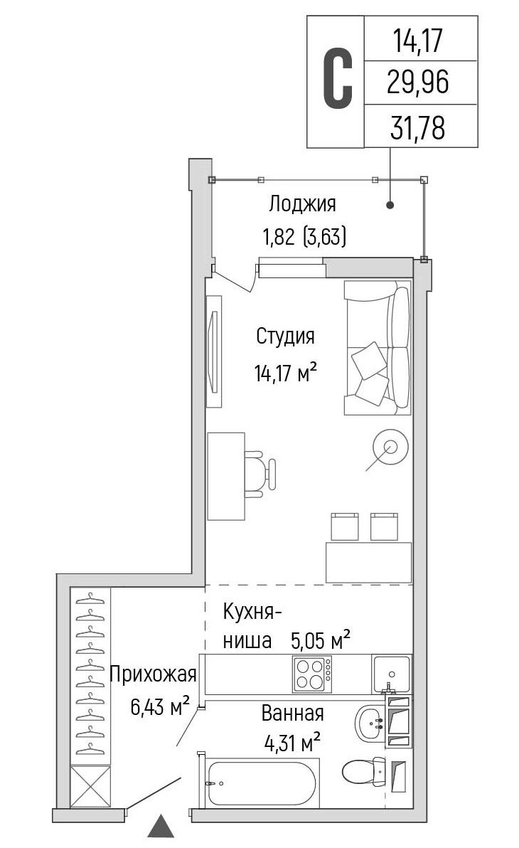 Студия 31 м2 в ЖК Riga Hills корпус null этаж 2