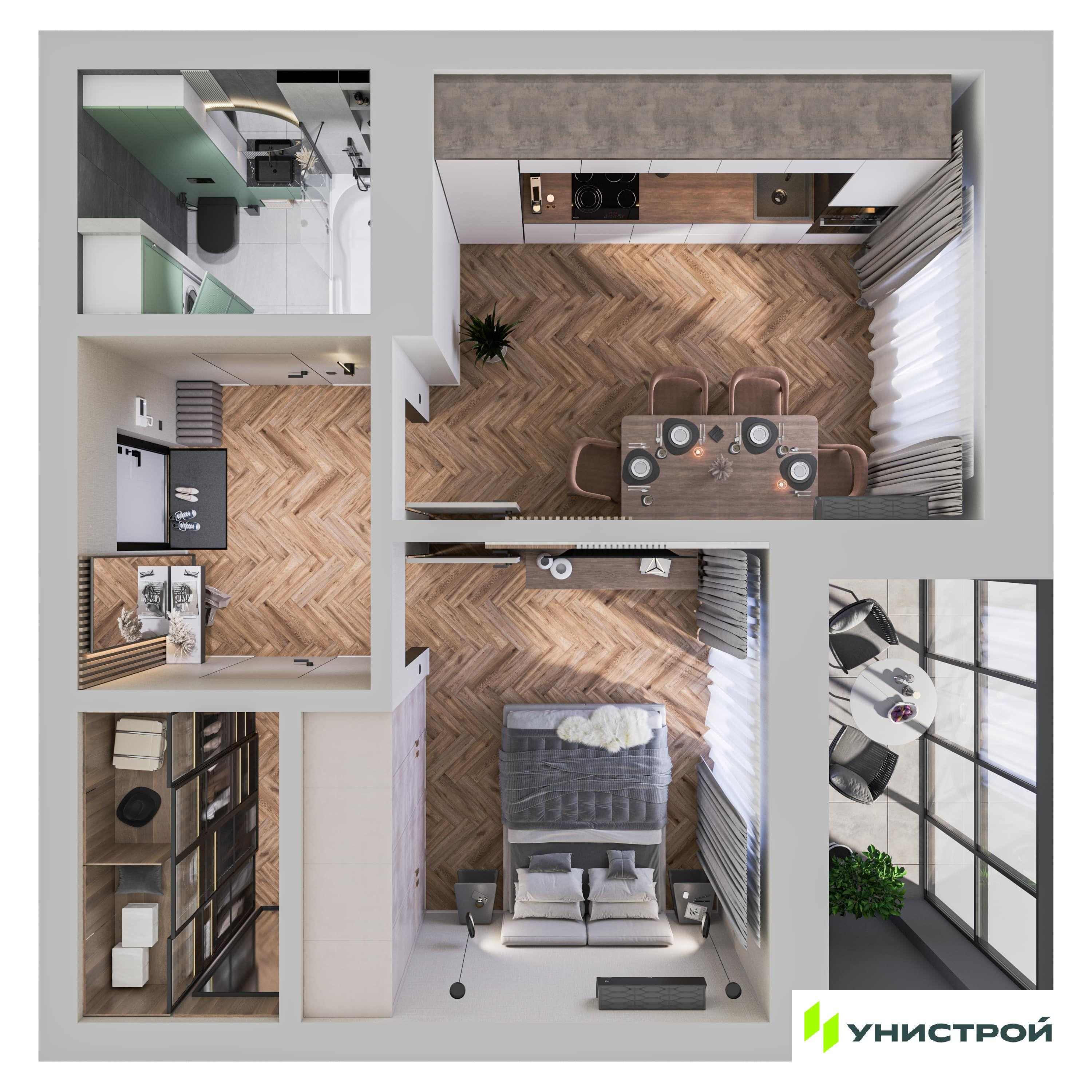 1-комнатная 41 м2 в ЖК Уникум на Ленинском корпус null этаж 13