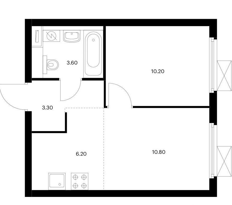 2-комнатная 34.1 м2 в ЖК undefined корпус null этаж 7