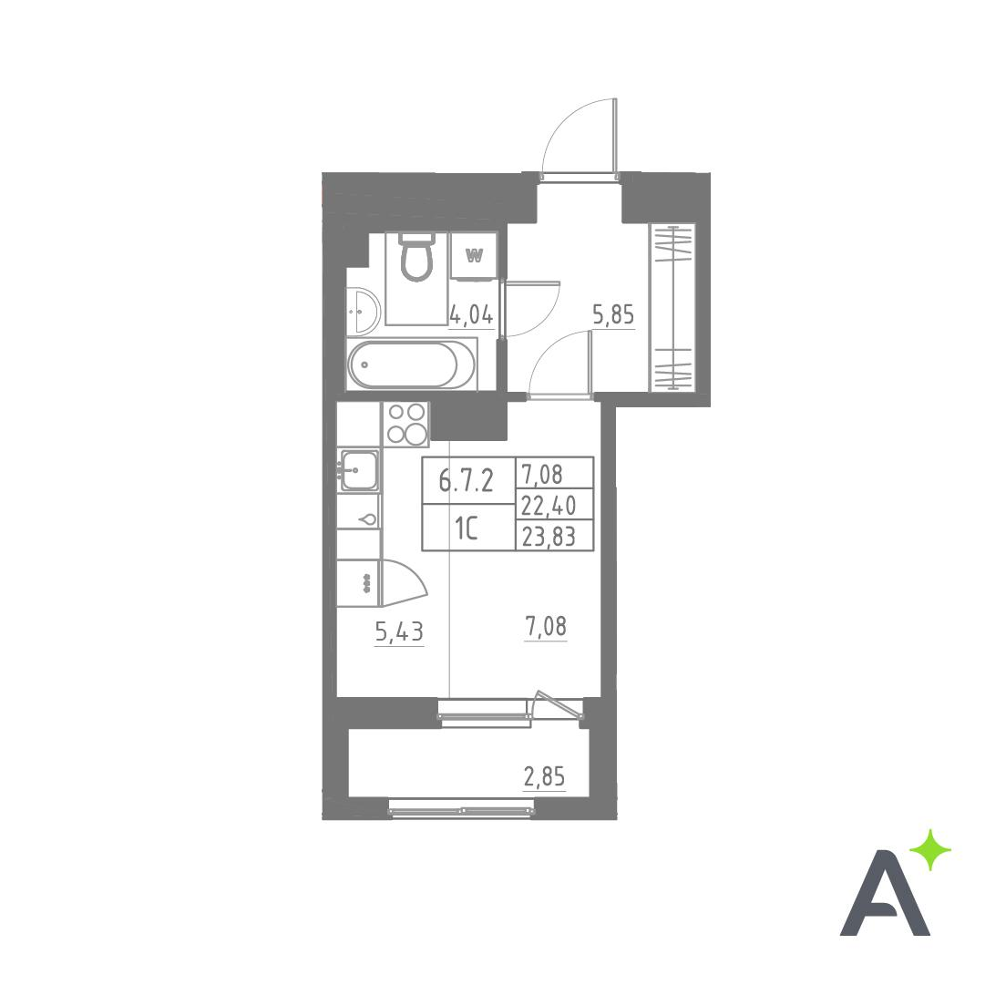 Студия 23 м2 в ЖК Аквилон SOLAR корпус null этаж 7
