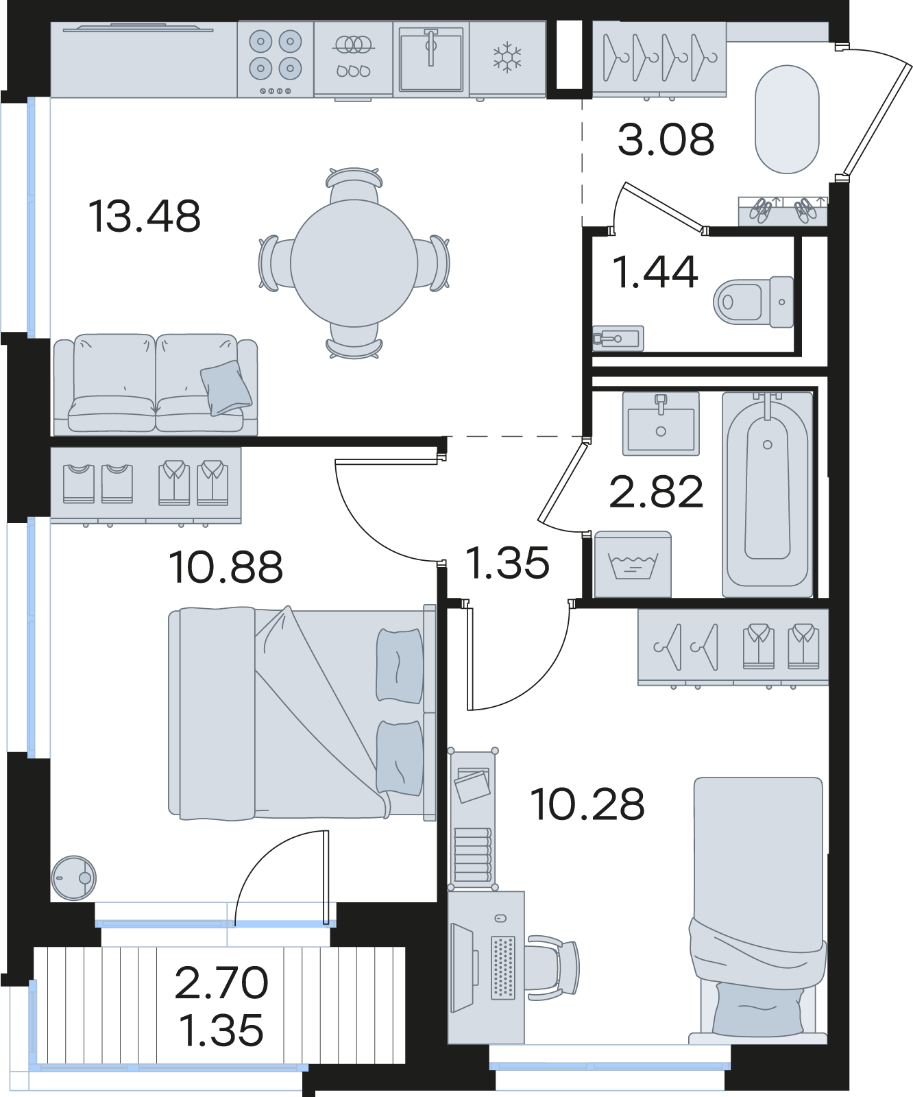 2-комнатная 44 м2 в ЖК Новинки корпус null этаж 8