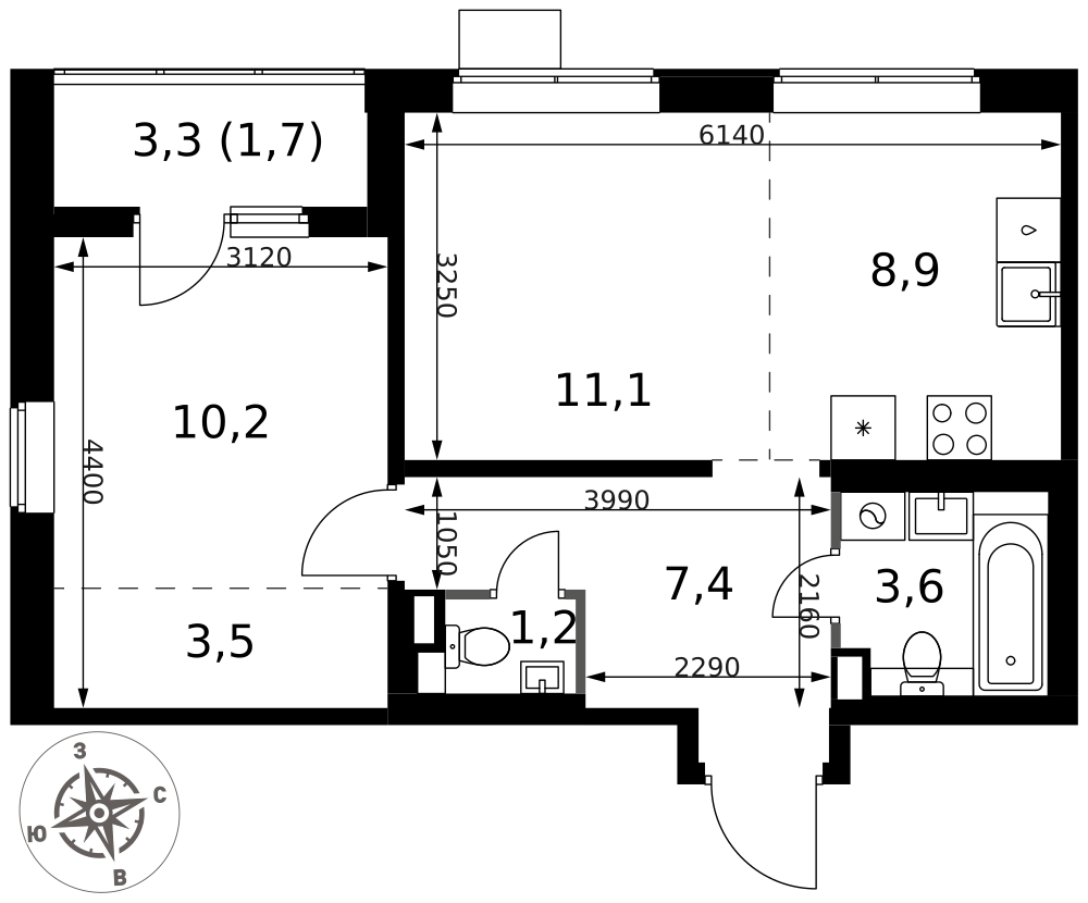 2-комнатная 47 м2 в ЖК 1-й Химкинский корпус null этаж 15