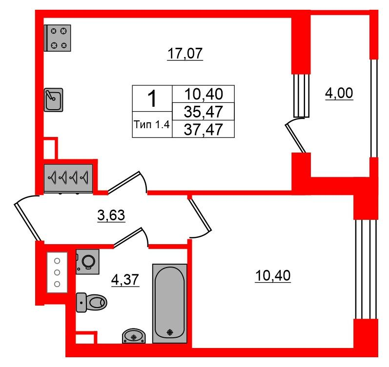 1-комнатная 35 м2 в ЖК Setl Ривьера корпус null этаж 11