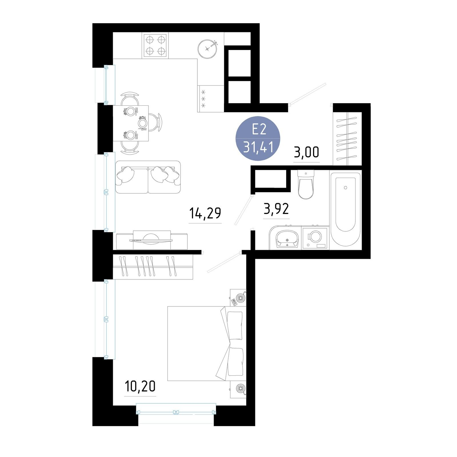 1-комнатная 31 м2 в ЖК Живи корпус null этаж 12