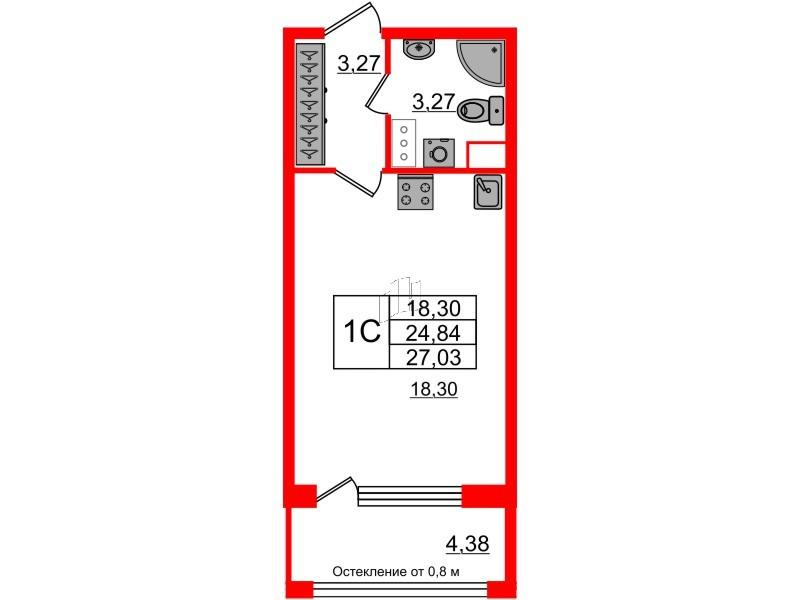Студия 24 м2 в ЖК Astra Marine корпус null этаж 3