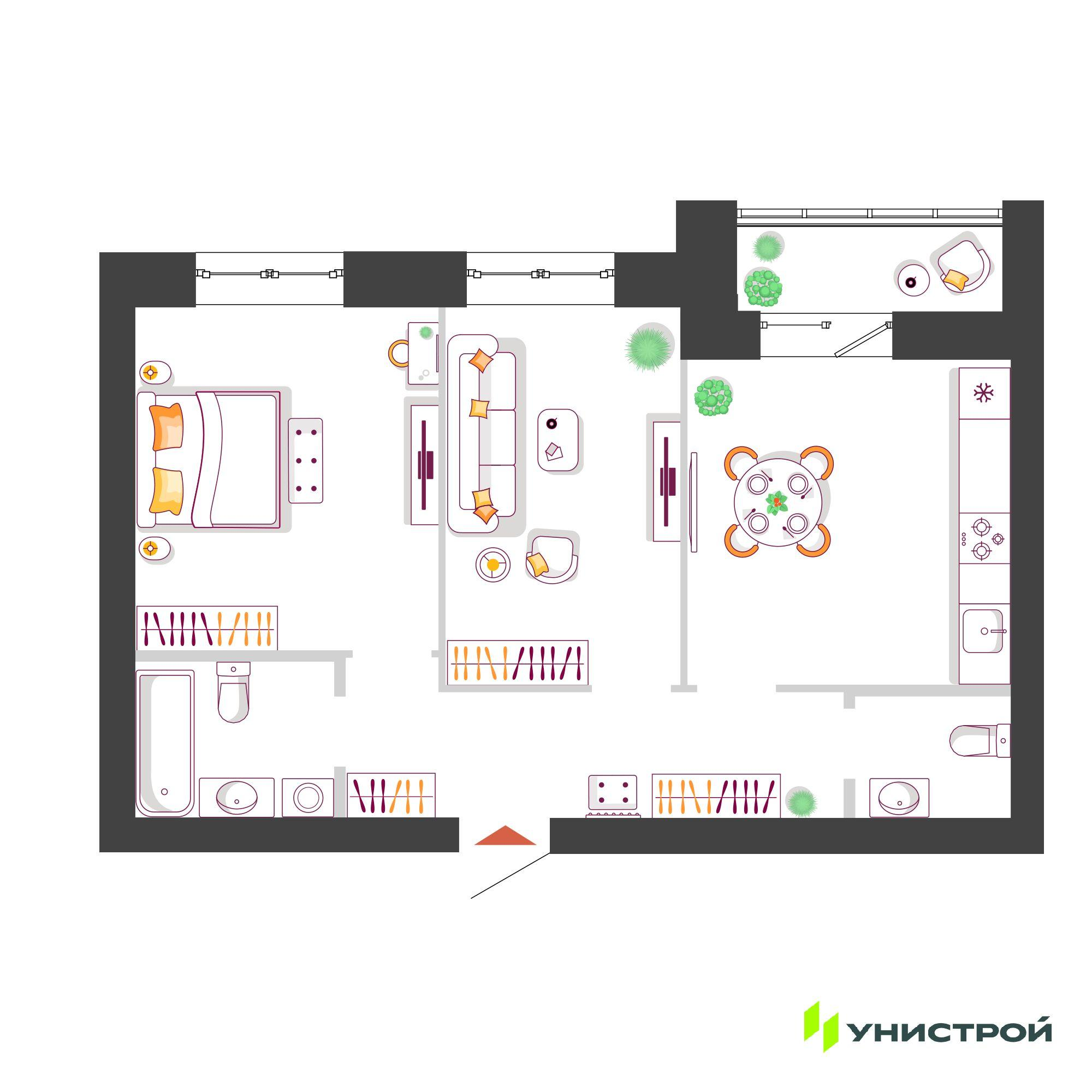 2-комнатная 56 м2 в ЖК Южный бульвар корпус null этаж 6
