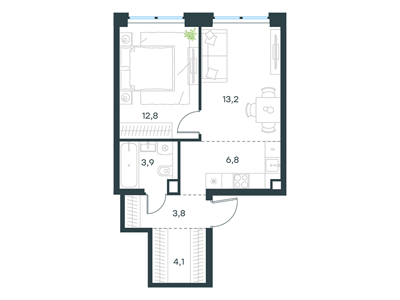 2-комнатная 44 м2 в ЖК Level Звенигородская корпус null этаж 35