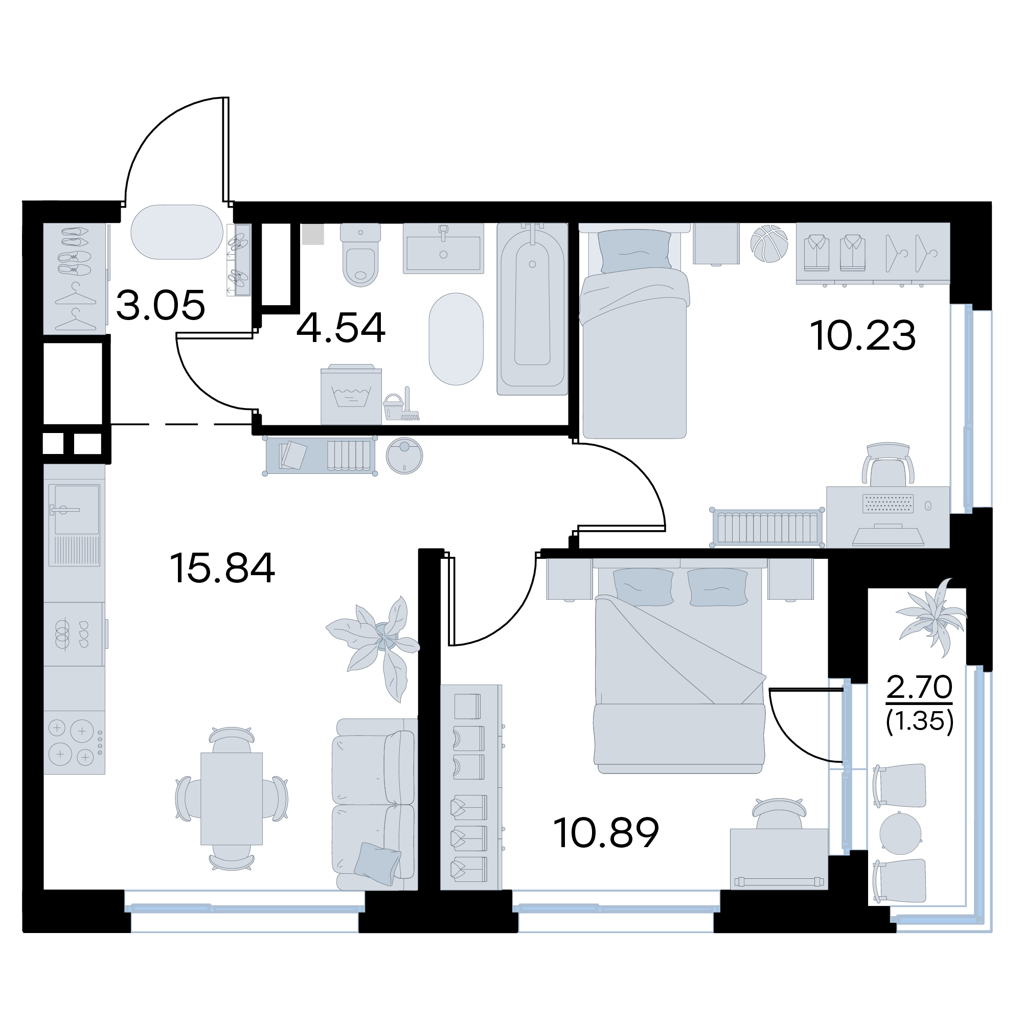 2-комнатная 45 м2 в ЖК Октябрьский корпус null этаж 12