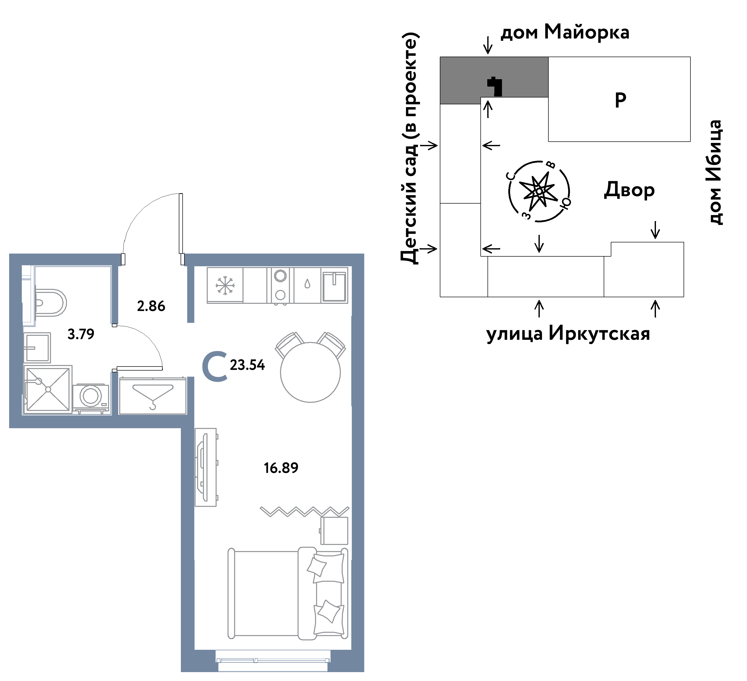 Студия 23 м2 в ЖК Остров-сад корпус null этаж 17