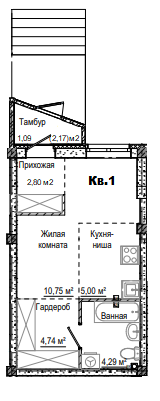 1-комнатная 28 м2 в ЖК Лесная сказка корпус null этаж 1