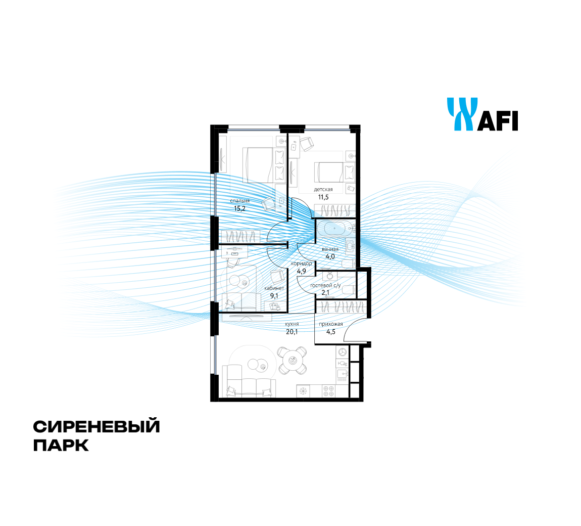 3-комнатная 71 м2 в ЖК Сиреневый парк корпус null этаж 22