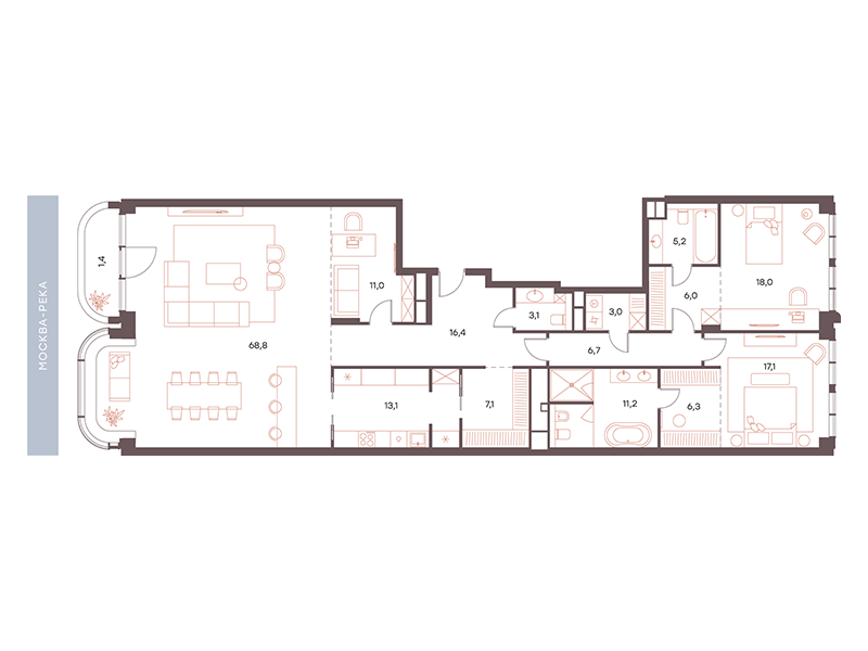 4-комнатная 192 м2 в ЖК Саввинская 27 корпус null этаж 5