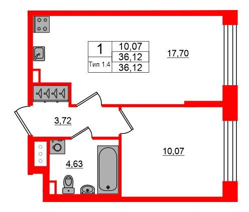 1-комнатная 36 м2 в ЖК Setl Ривьера корпус null этаж 1