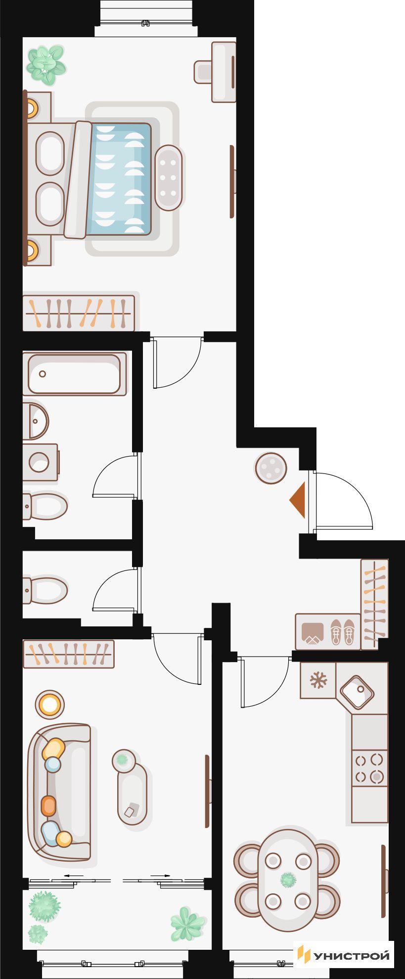 2-комнатная 66 м2 в ЖК Жилой кластер Q на Кулагина корпус null этаж 7