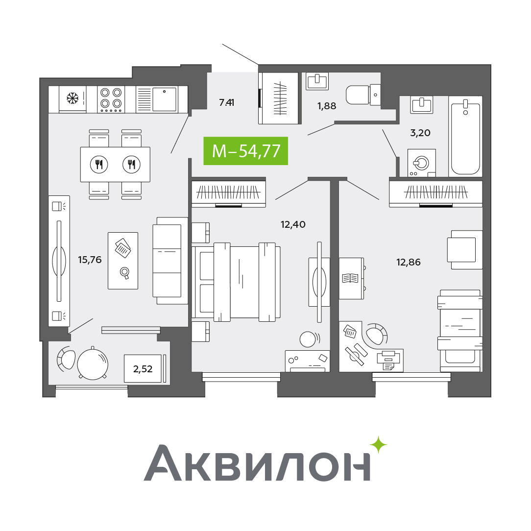 Студия 54 м2 в ЖК Аквилон CITY Towers корпус null этаж 11
