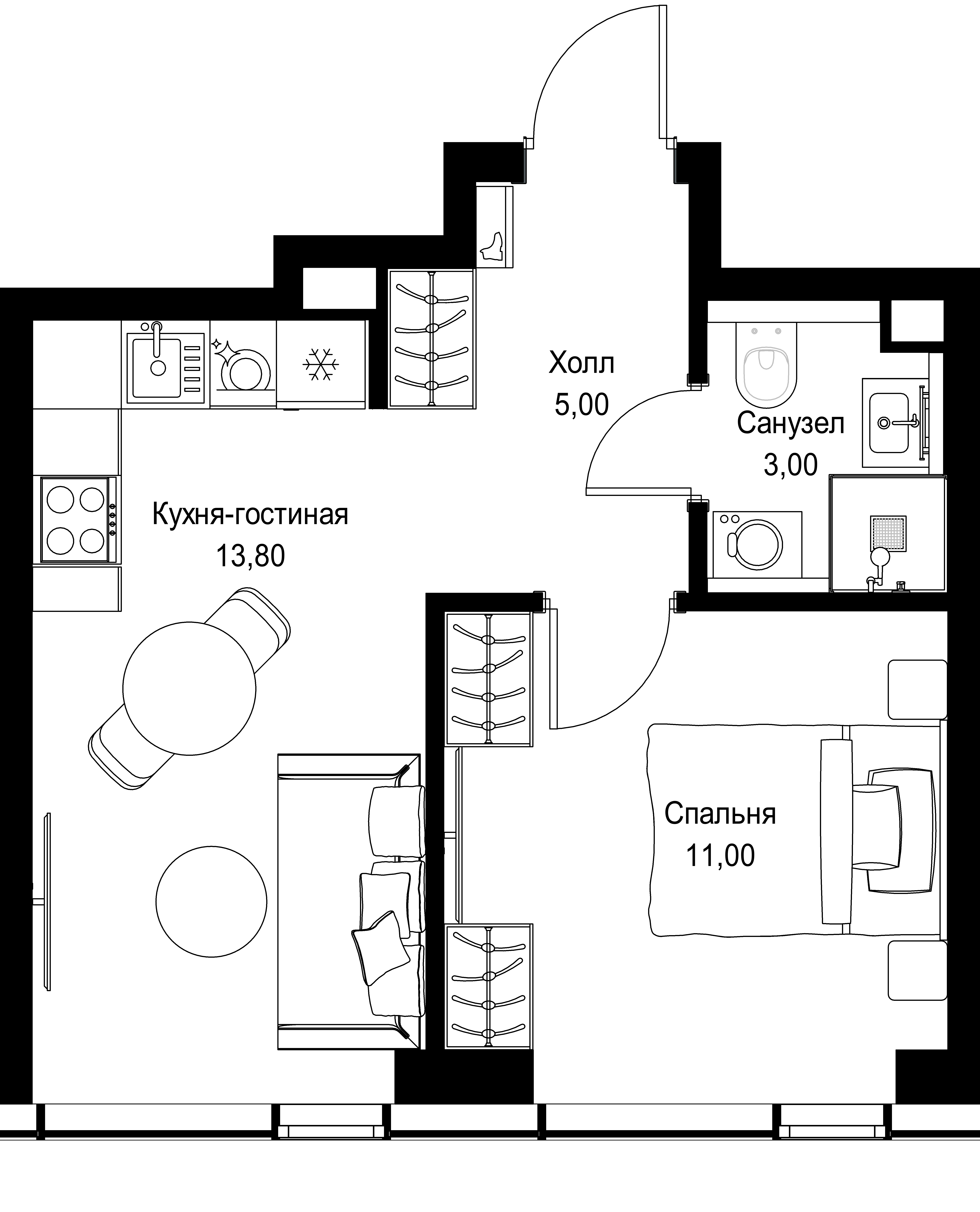 1-комнатная 32 м2 в ЖК СИТИДЗЕН корпус null этаж 16